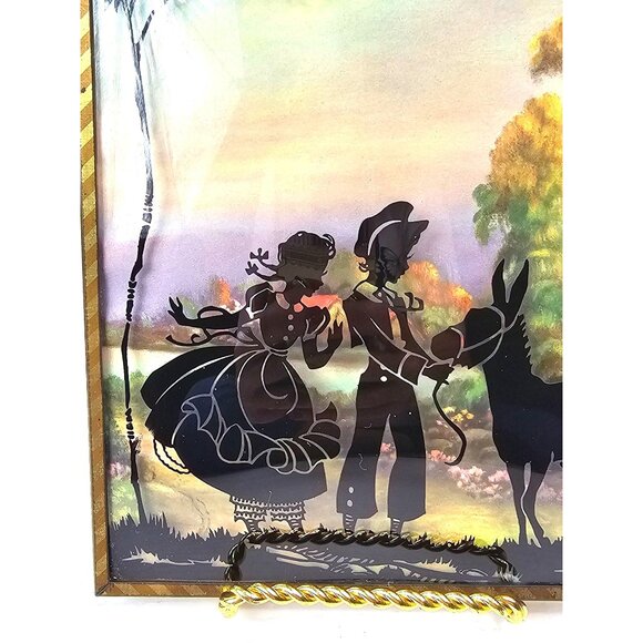 Vintage Silhouette Reverse Paint Art Glass Pictures With Brass Frames 6x8 - Picture 11 of 13